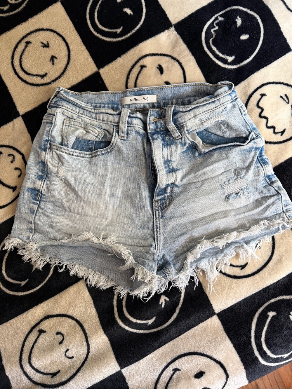 Button-Front Light Blue Distressed Denim Shorts